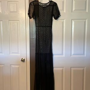 Sheer maxi with pearl buttons and ruffled skirt NWOT